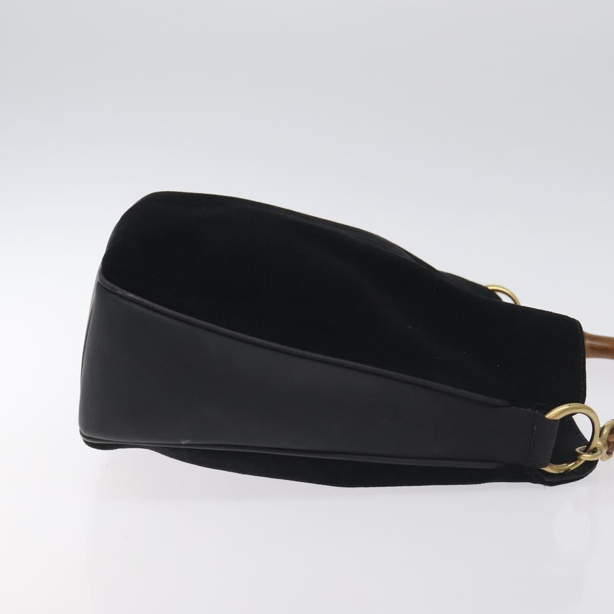 GUCCI Bamboo Hand Bag Suede Leather Black Gold 001 3444 1638 Auth bs27007