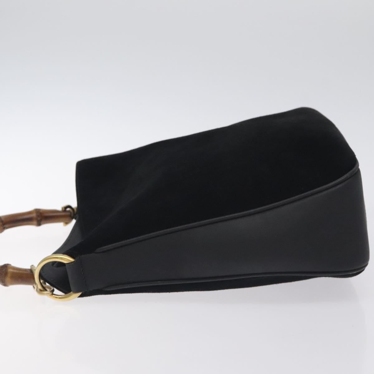 GUCCI Bamboo Hand Bag Suede Leather Black Gold 001 3444 1638 Auth bs27007