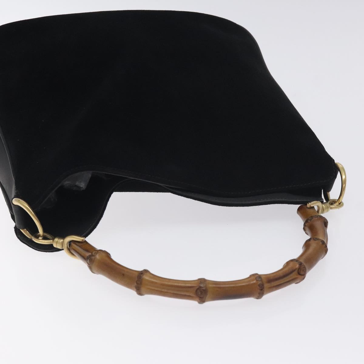 GUCCI Bamboo Hand Bag Suede Leather Black Gold 001 3444 1638 Auth bs27007