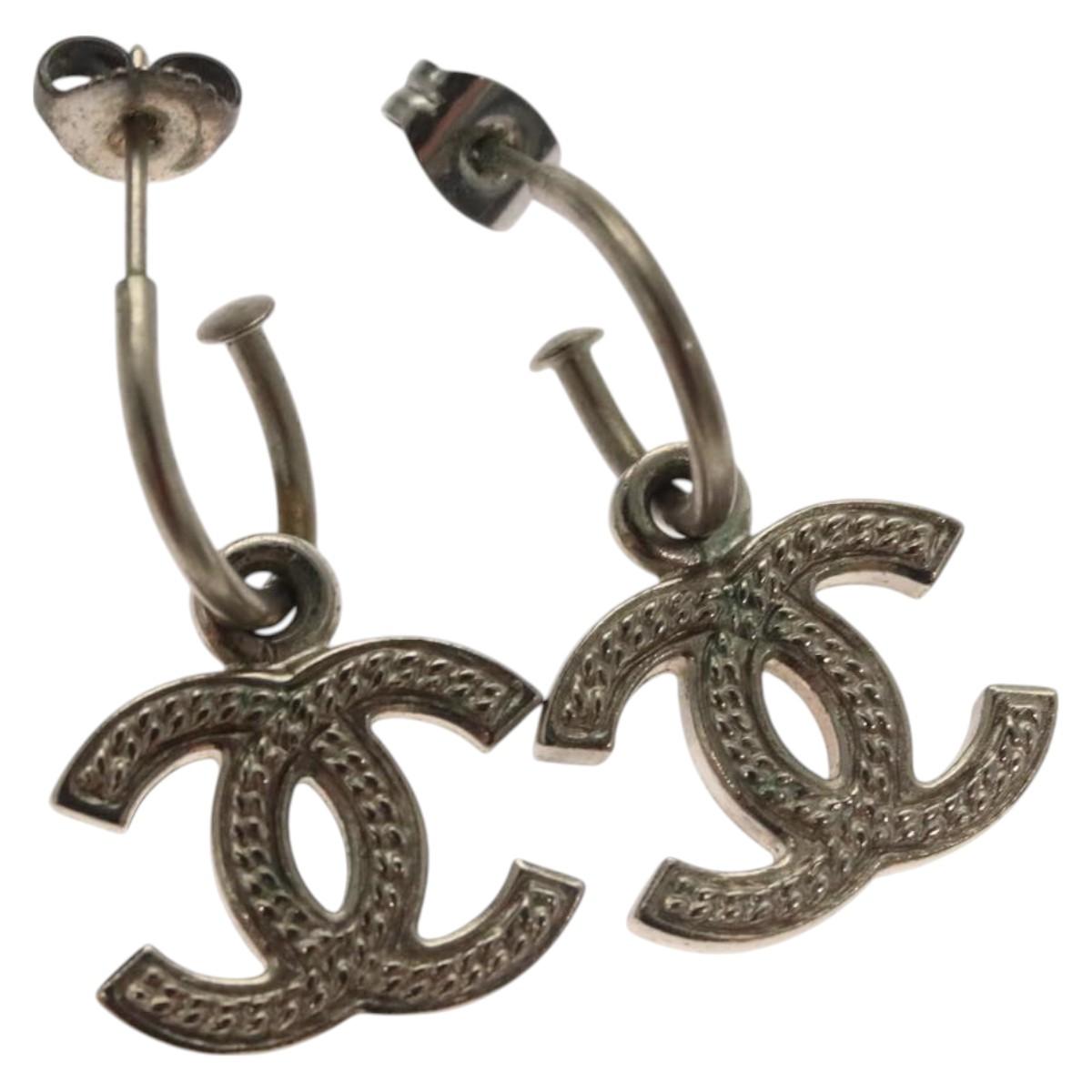 CHANEL Pierce Metal Silver CC Auth bs27017