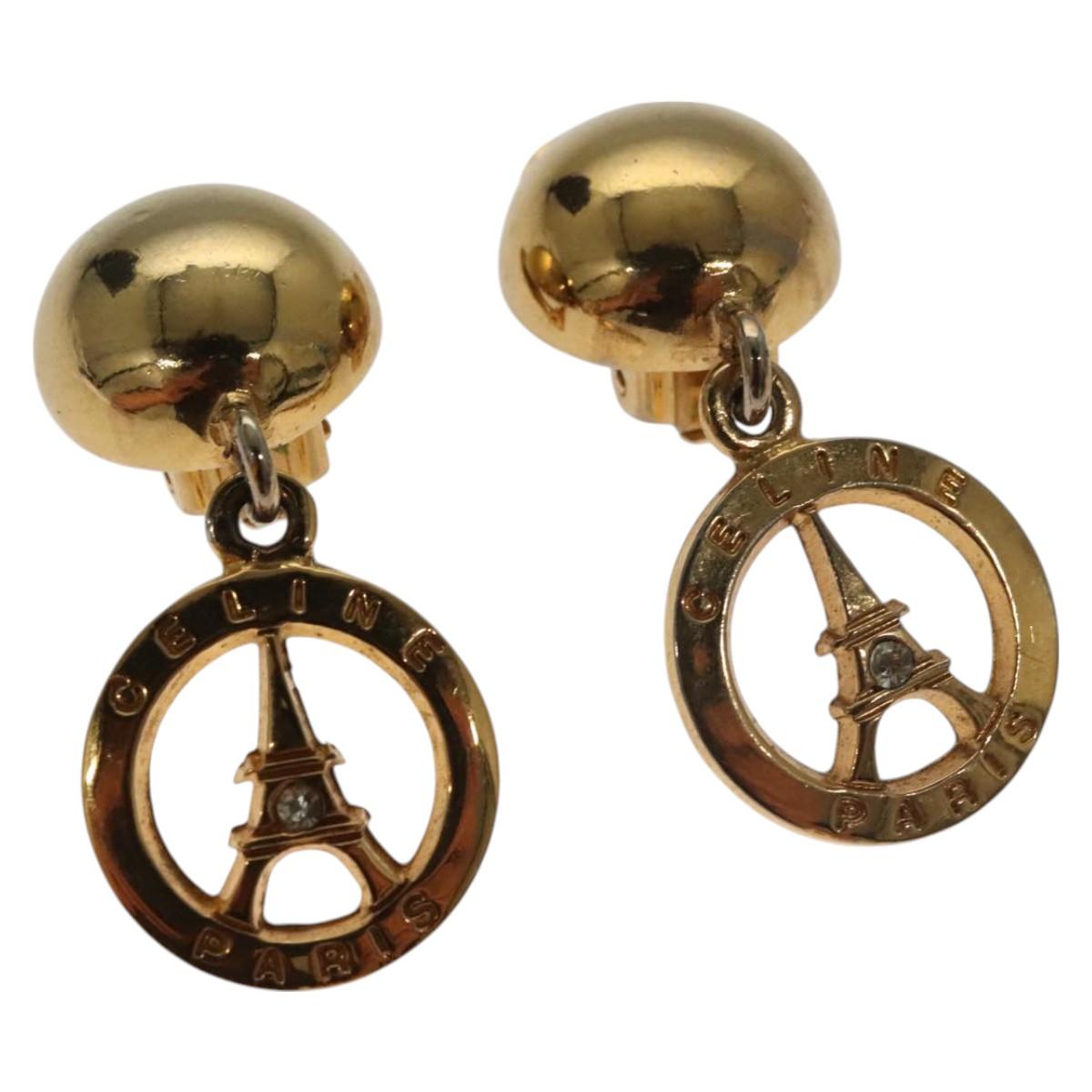 CELINE Earring Metal Gold Auth bs27019