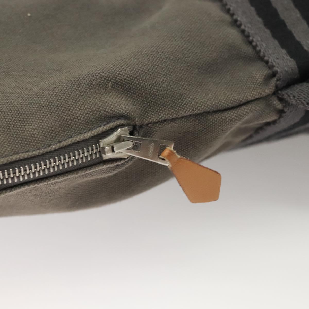 HERMES Fourre Tout Porte Documents Business Bag Canvas Gray Silver Auth bs27029