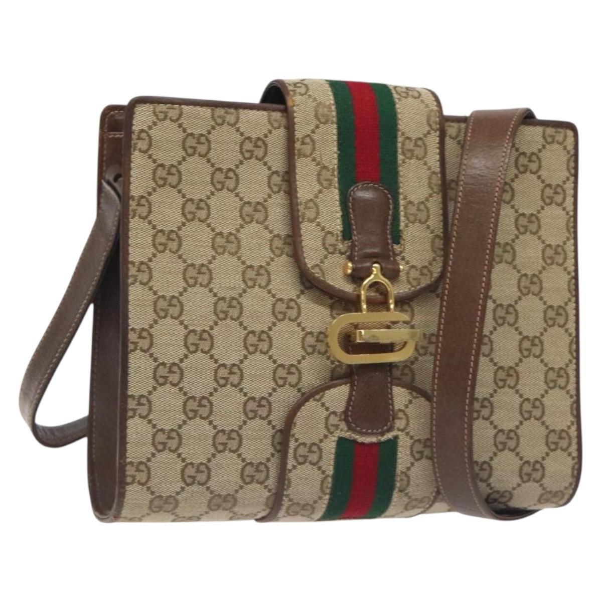 GUCCI GG Canvas Shoulder Bag Beige Gold Auth bs27064