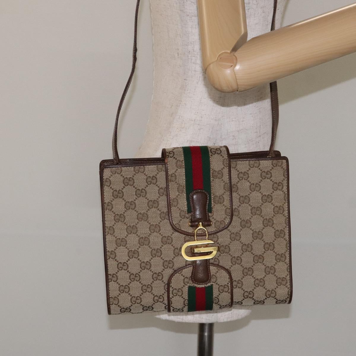 GUCCI GG Canvas Shoulder Bag Beige Gold Auth bs27064