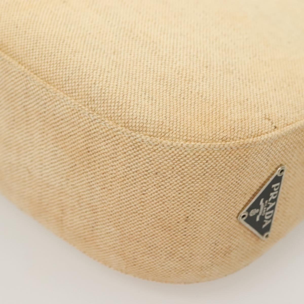 PRADA Shoulder Bag Canvas Beige Silver Auth bs27070