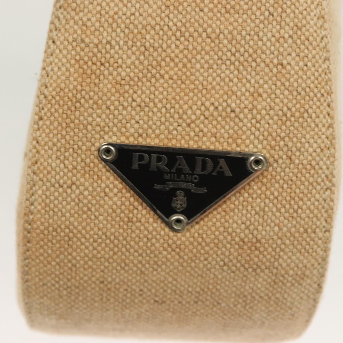 PRADA Shoulder Bag Canvas Beige Silver Auth bs27070
