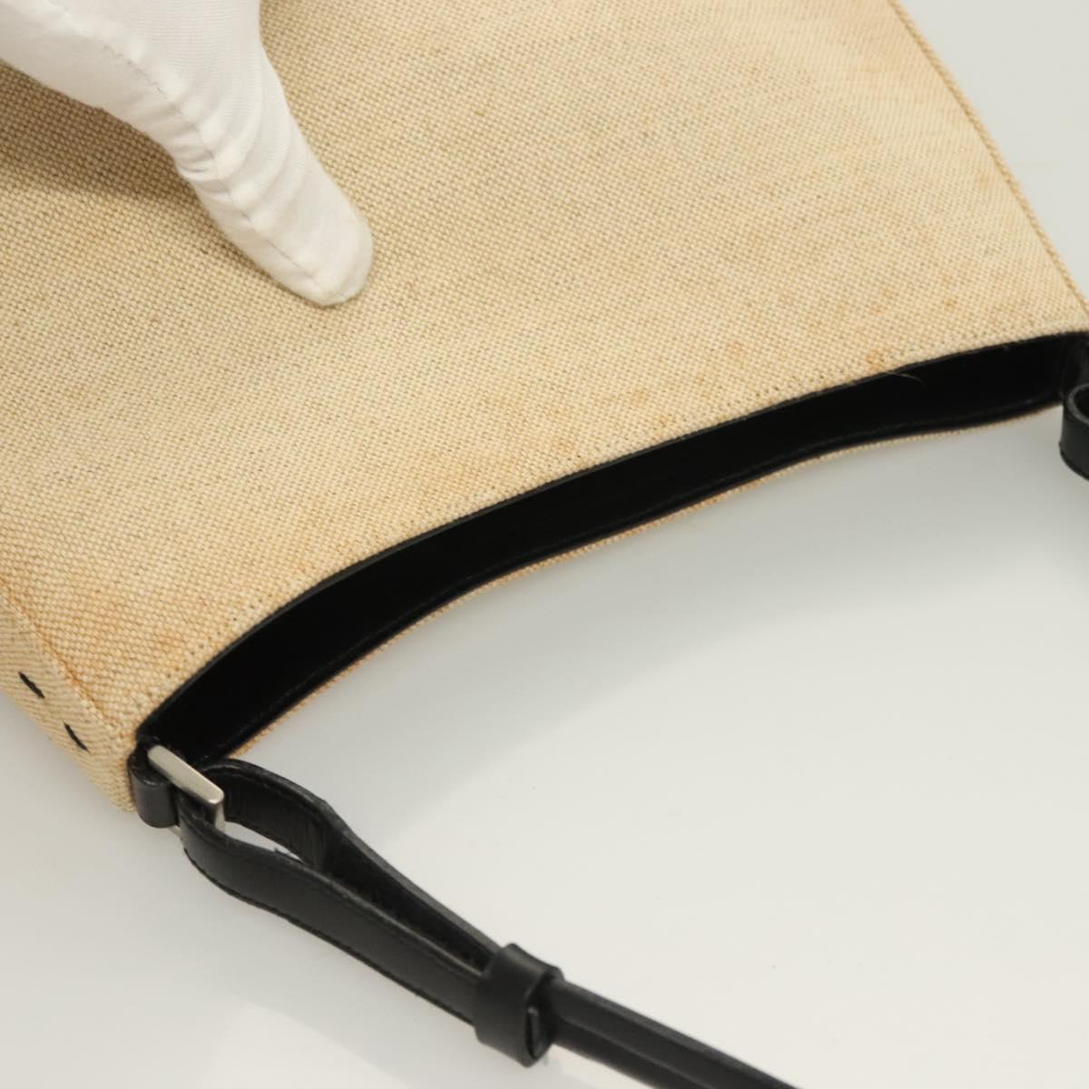 PRADA Shoulder Bag Canvas Beige Silver Auth bs27070