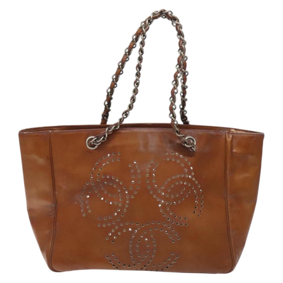 CHANEL Trip Luco co Shoulder Bag Enamel Brown Silver CC Auth bs27076