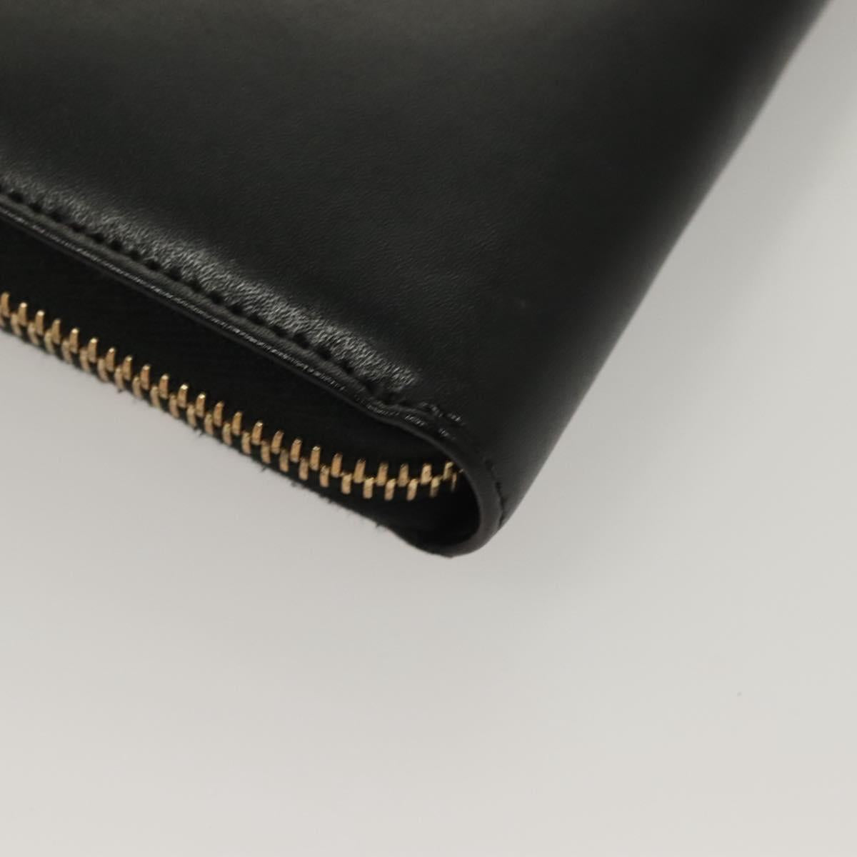 FENDI Long Wallet Leather Black Gold Auth bs27079