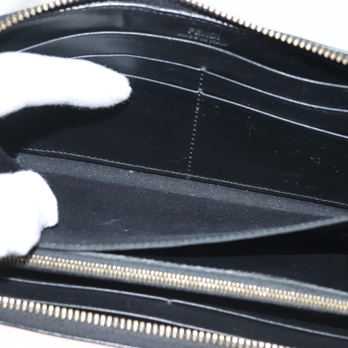 FENDI Long Wallet Leather Black Gold Auth bs27079