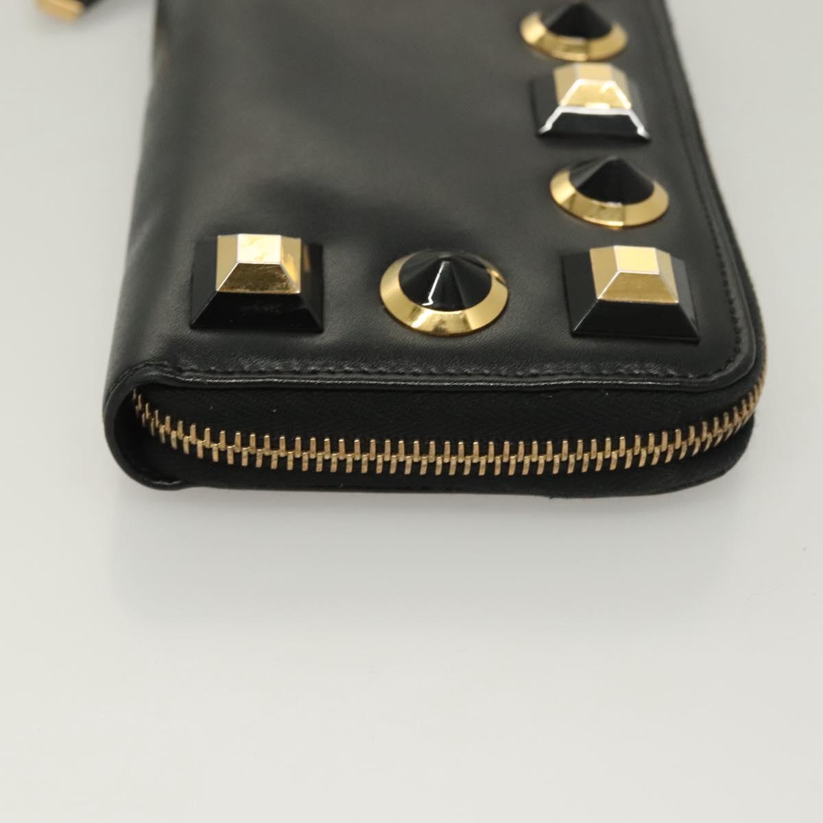 FENDI Long Wallet Leather Black Gold Auth bs27079