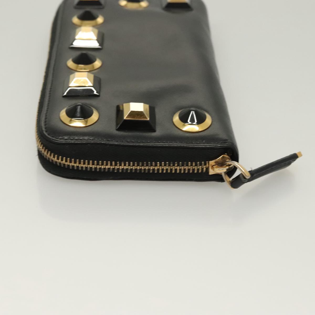 FENDI Long Wallet Leather Black Gold Auth bs27079