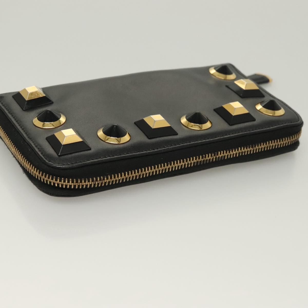 FENDI Long Wallet Leather Black Gold Auth bs27079