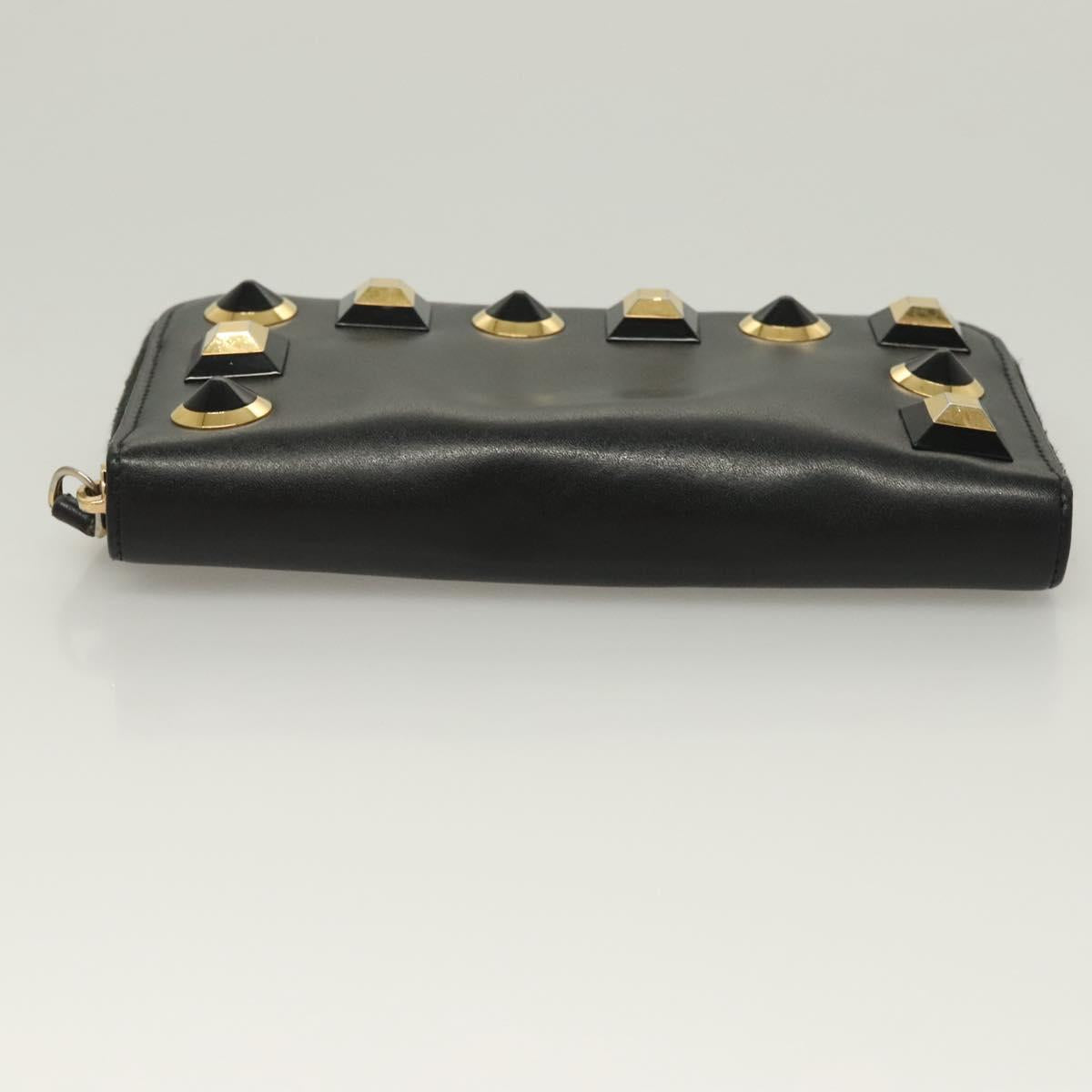 FENDI Long Wallet Leather Black Gold Auth bs27079