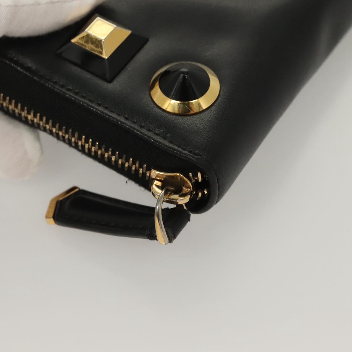 FENDI Long Wallet Leather Black Gold Auth bs27079