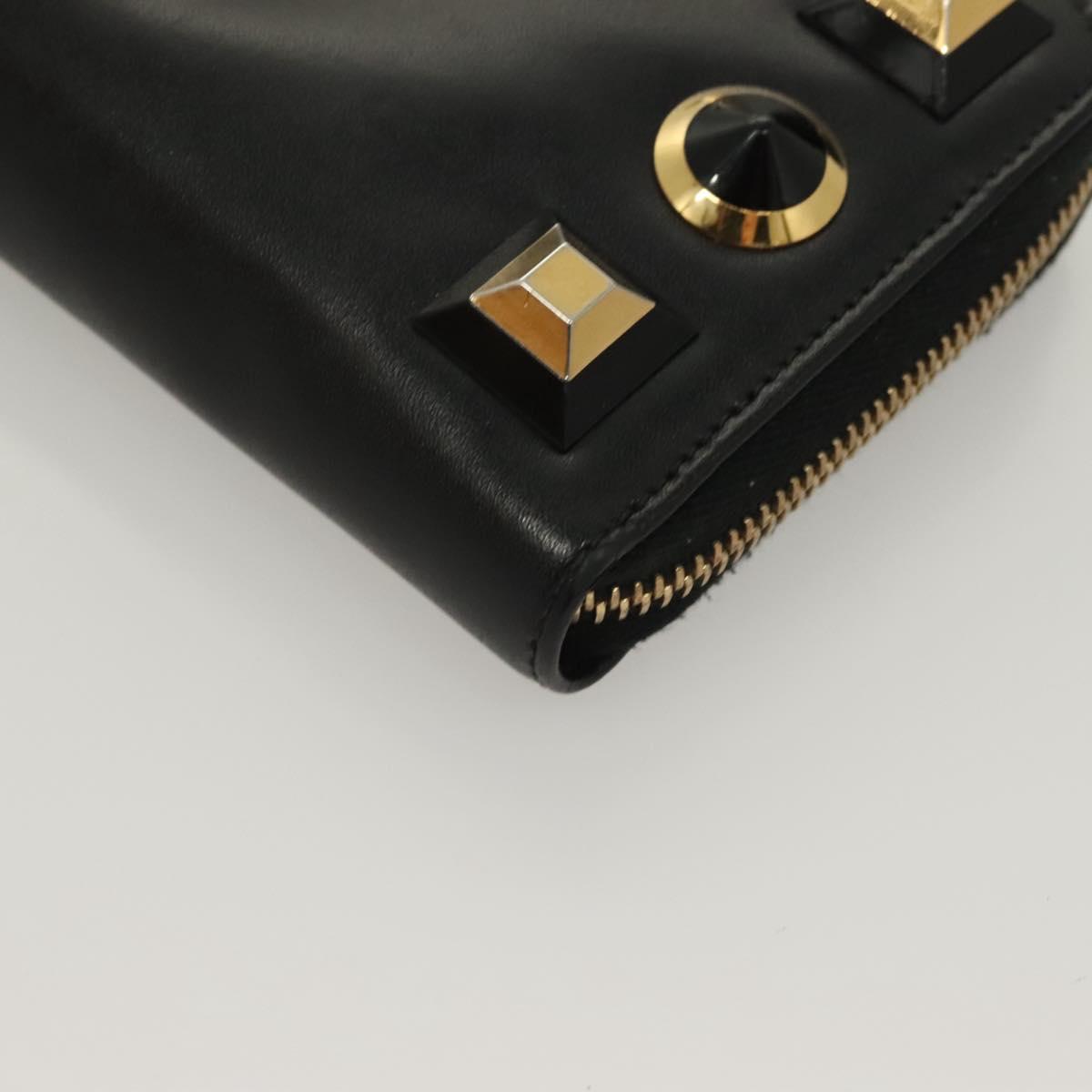 FENDI Long Wallet Leather Black Gold Auth bs27079