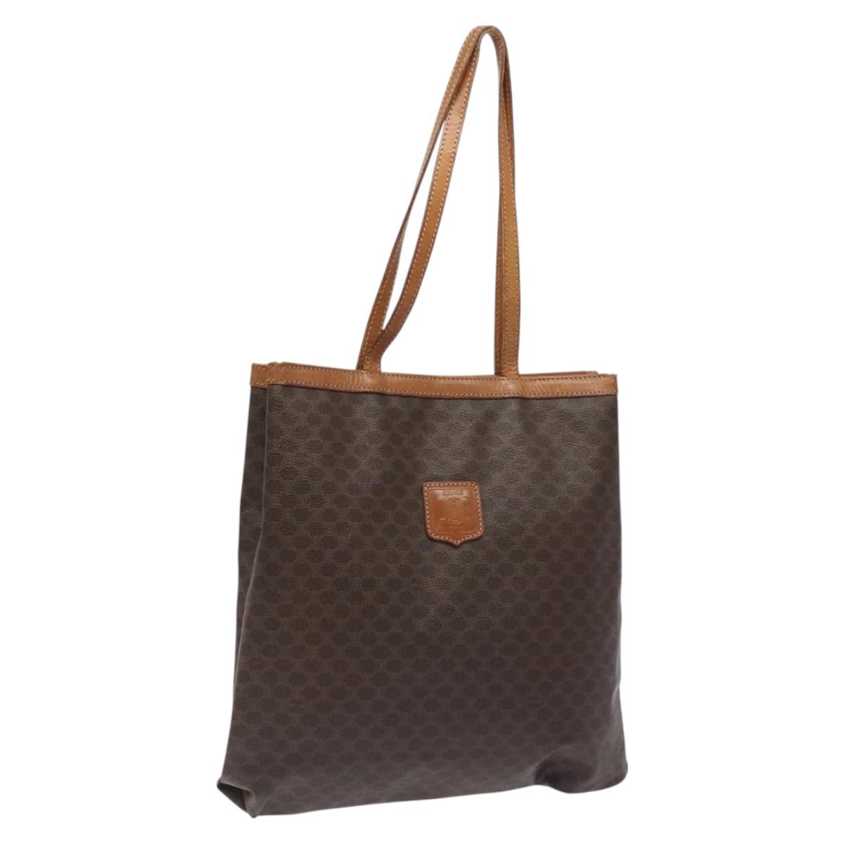 CELINE Macadam Canvas Tote Bag PVC Leather Brown Gold Auth bs27082