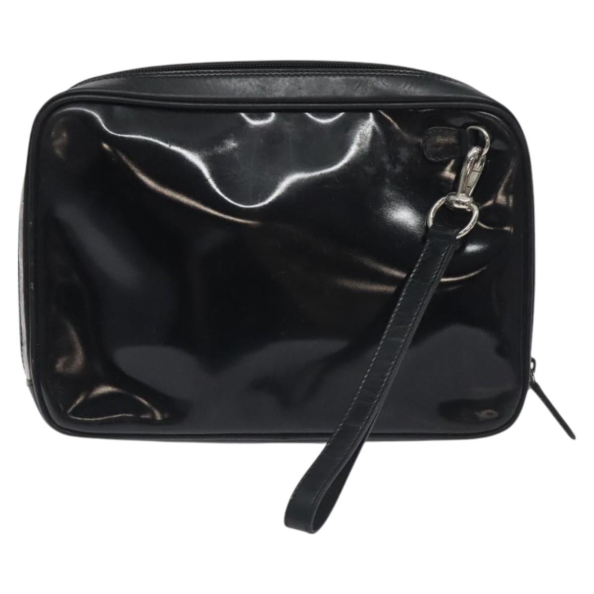 GUCCI Soho Clutch Bag Enamel Black Silver Auth bs27084