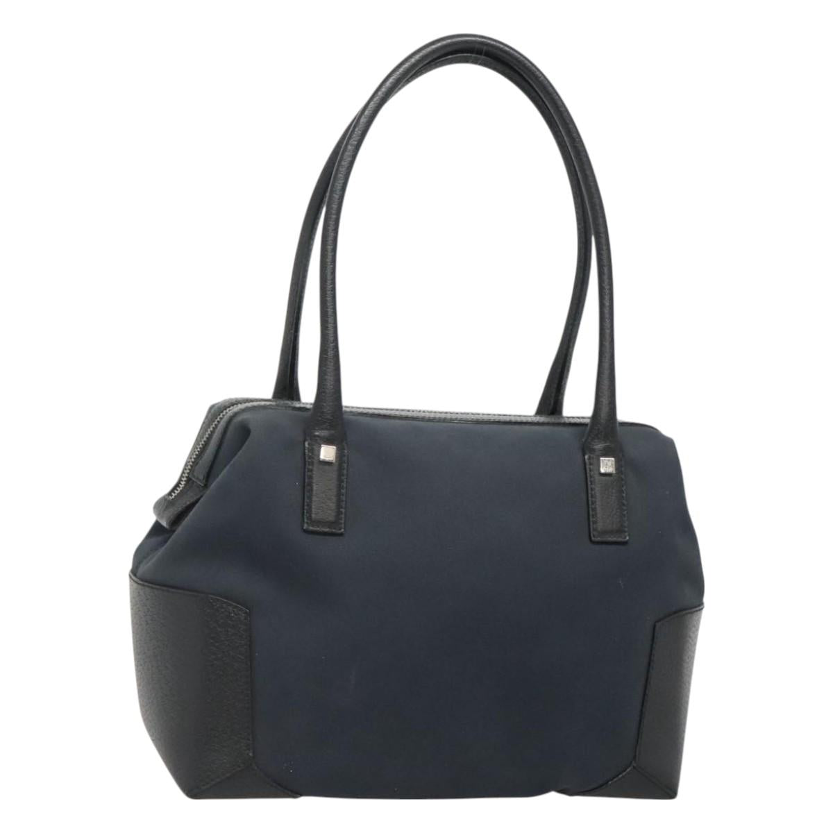 Salvatore Ferragamo Hand Bag Nylon Leather Black Silver Auth bs27088