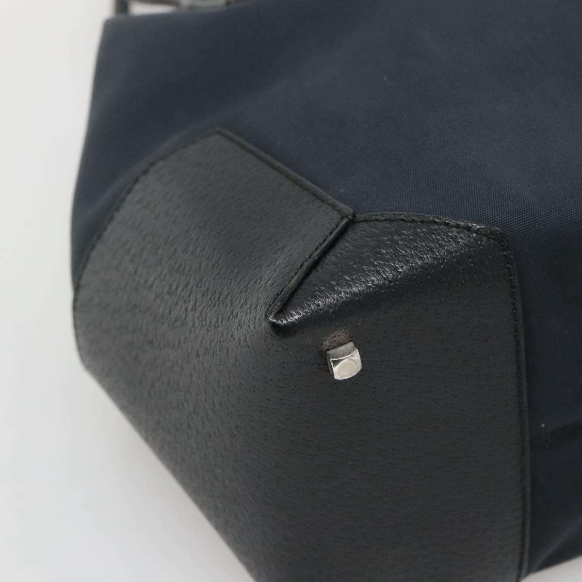 Salvatore Ferragamo Hand Bag Nylon Leather Black Silver Auth bs27088