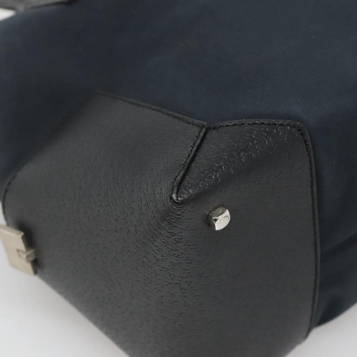 Salvatore Ferragamo Hand Bag Nylon Leather Black Silver Auth bs27088
