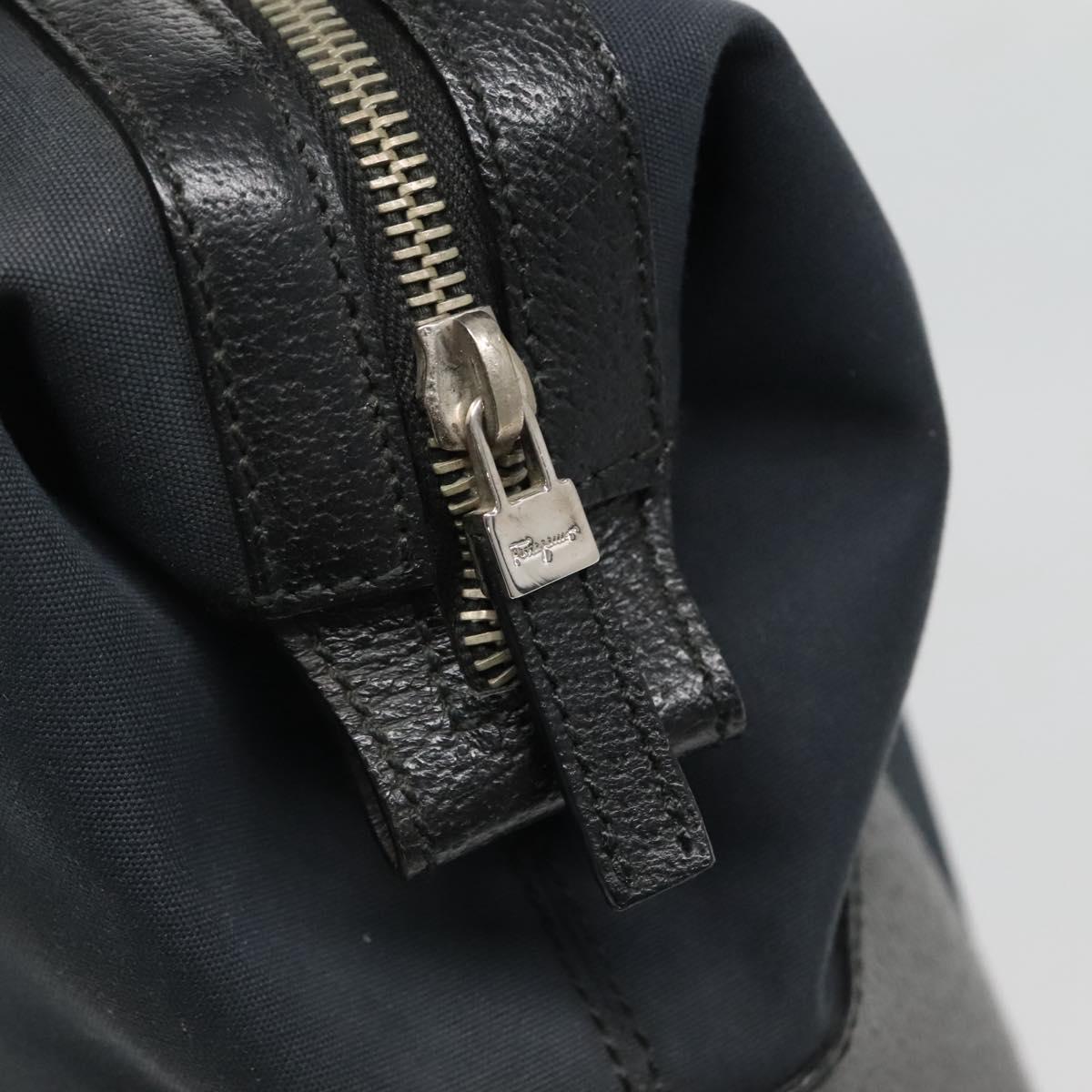 Salvatore Ferragamo Hand Bag Nylon Leather Black Silver Auth bs27088