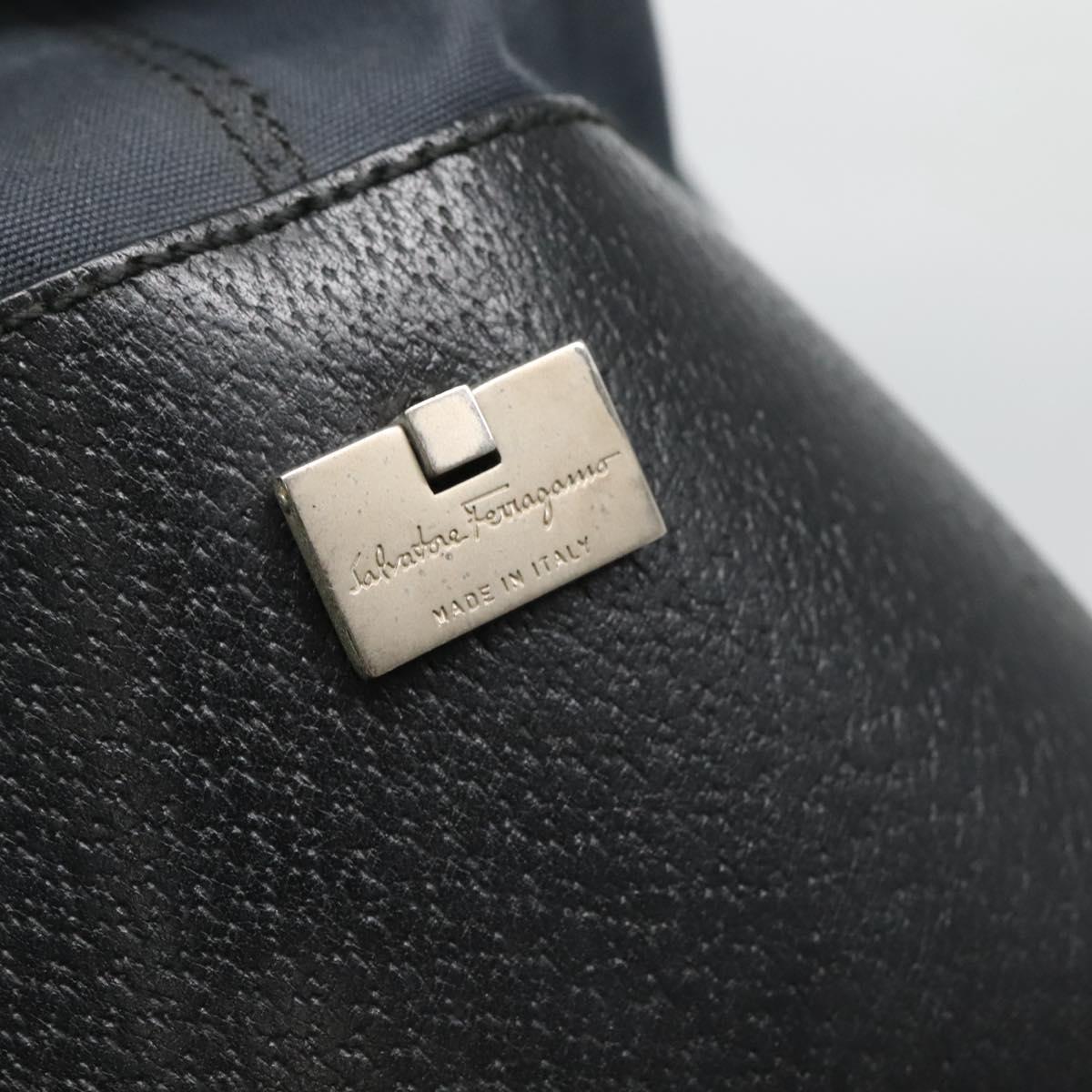 Salvatore Ferragamo Hand Bag Nylon Leather Black Silver Auth bs27088