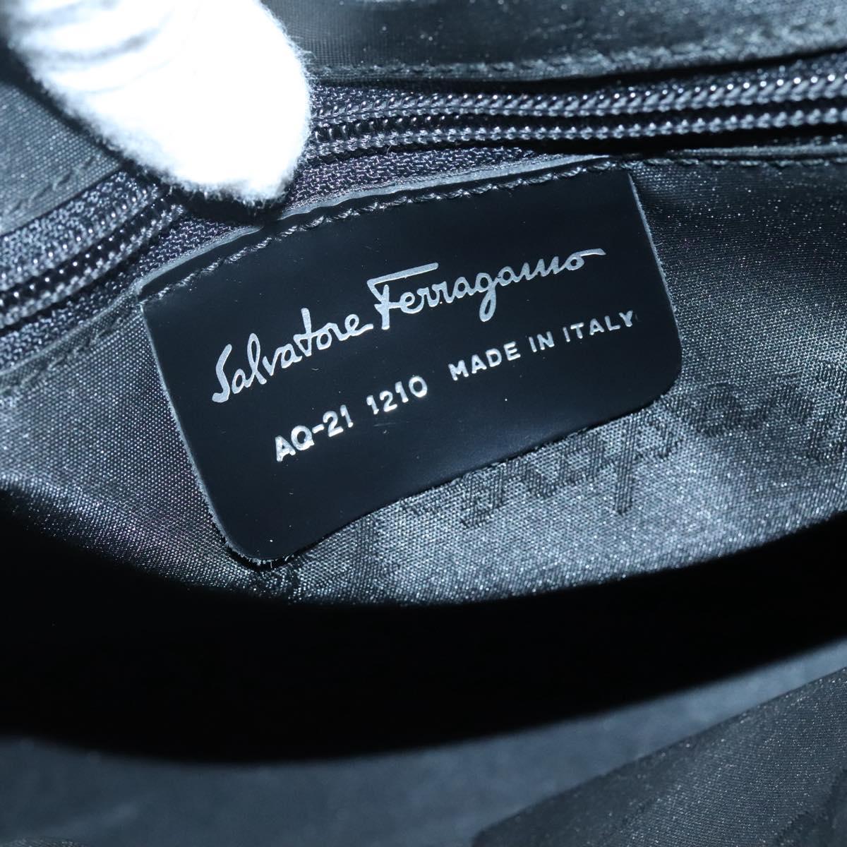 Salvatore Ferragamo Hand Bag Nylon Leather Black Silver Auth bs27088