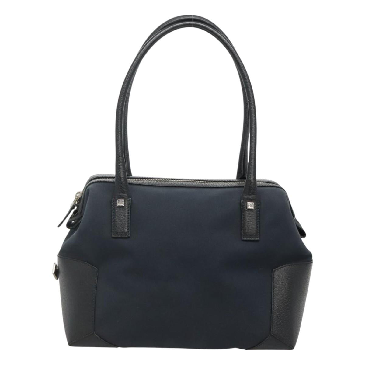 Salvatore Ferragamo Hand Bag Nylon Leather Black Silver Auth bs27088