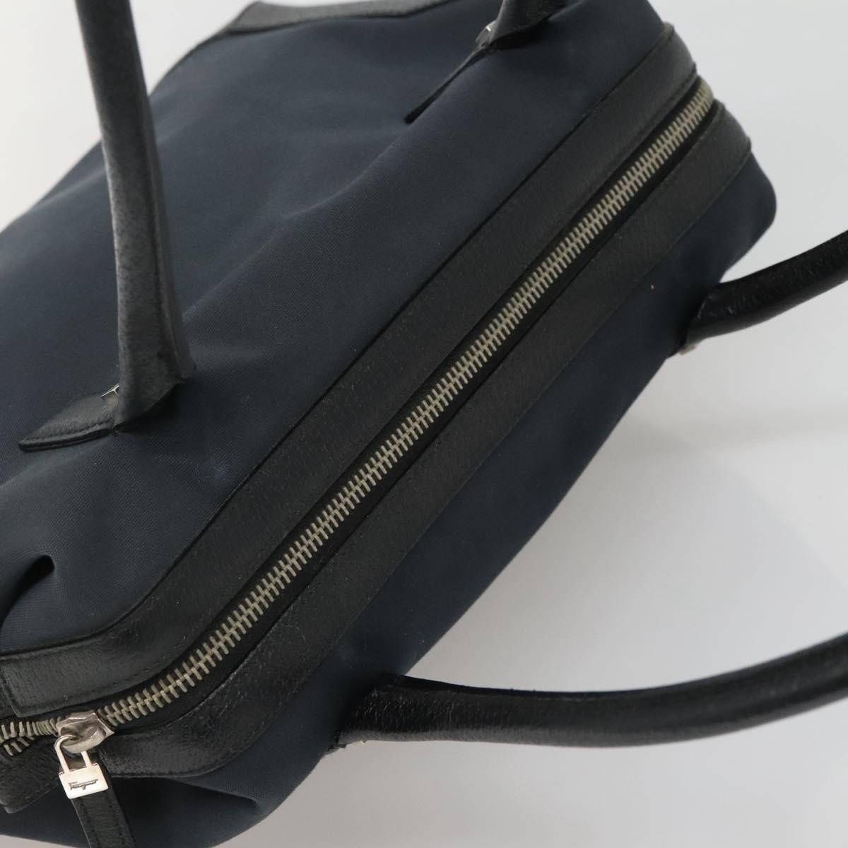 Salvatore Ferragamo Hand Bag Nylon Leather Black Silver Auth bs27088