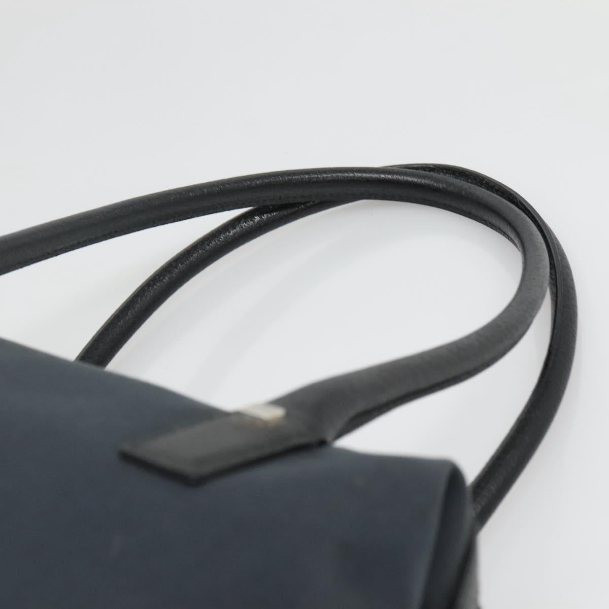 Salvatore Ferragamo Hand Bag Nylon Leather Black Silver Auth bs27088