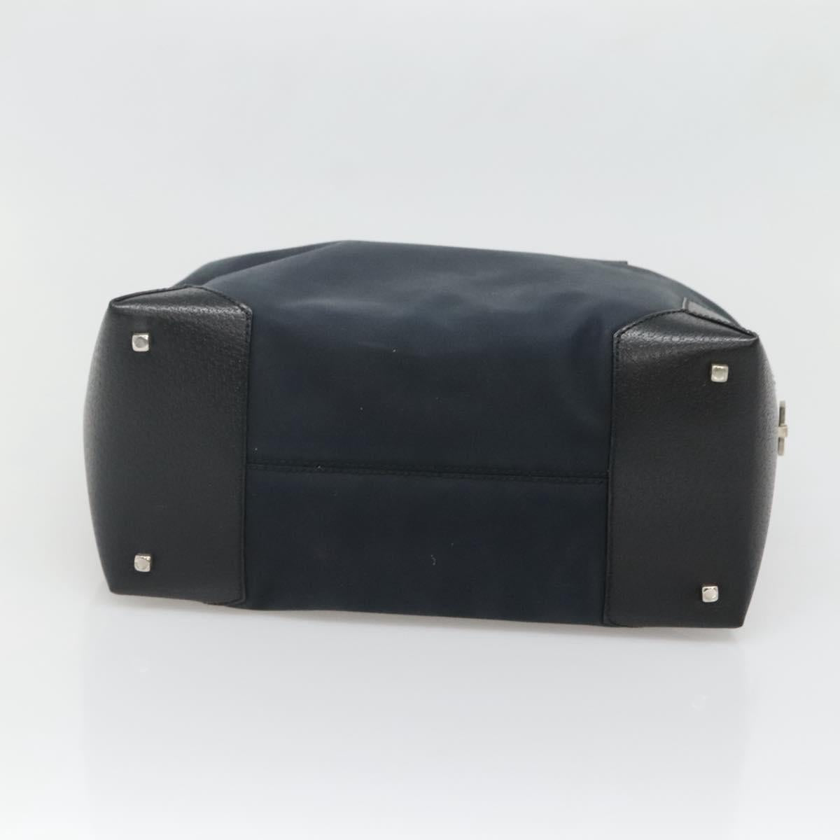Salvatore Ferragamo Hand Bag Nylon Leather Black Silver Auth bs27088