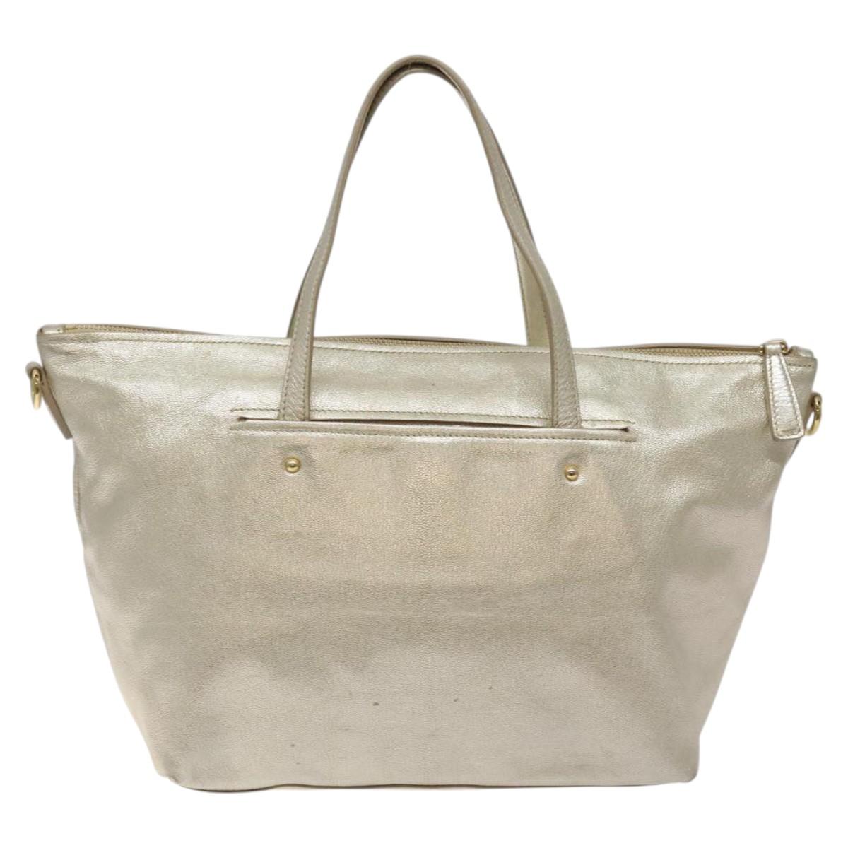 Salvatore Ferragamo Hand Bag Leather Champagne Gold Gold Auth bs27089