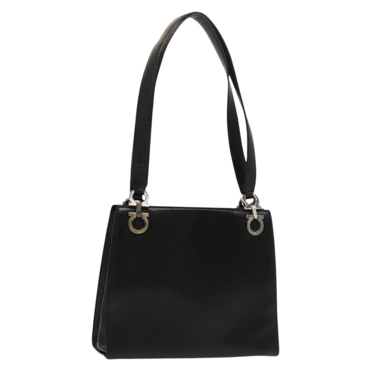 Salvatore Ferragamo Gancini Shoulder Bag Leather Black Silver Auth bs27093