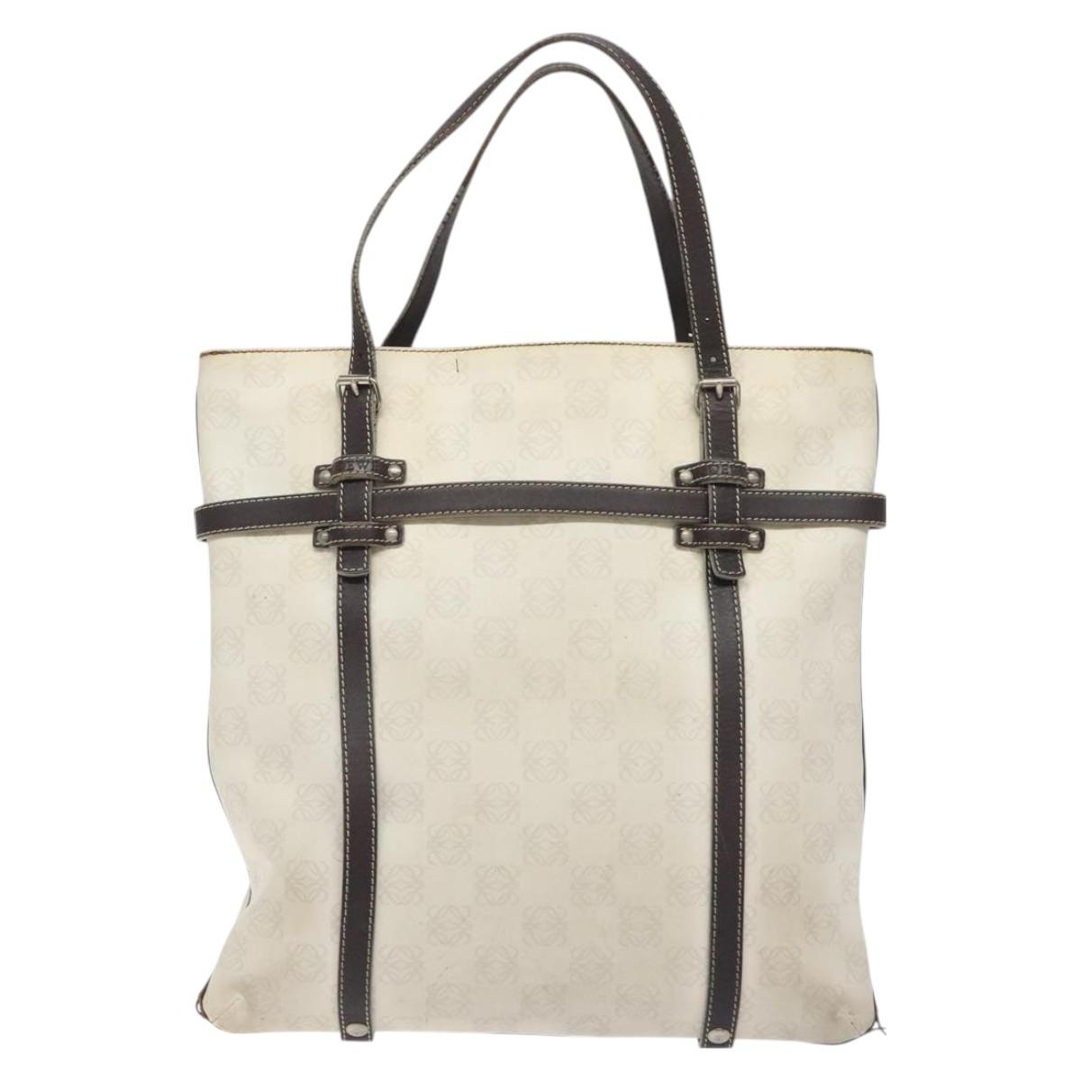LOEWE Anagram Tote Bag PVC White Silver Auth bs27096