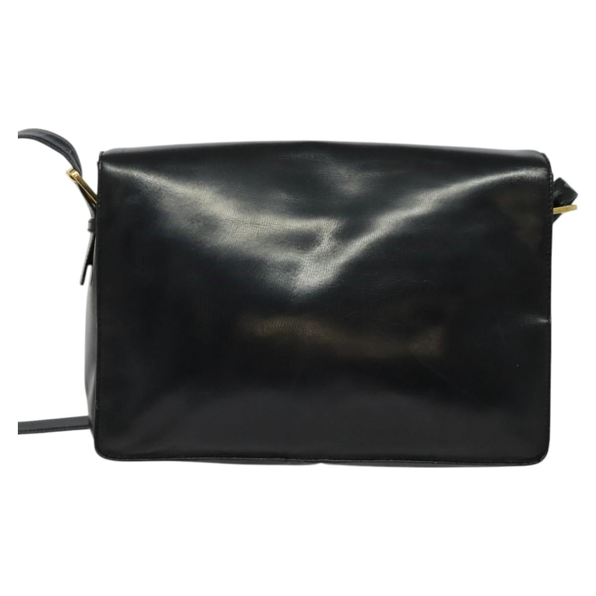 LOEWE Anagram Shoulder Bag Leather Black Gold Auth bs27097