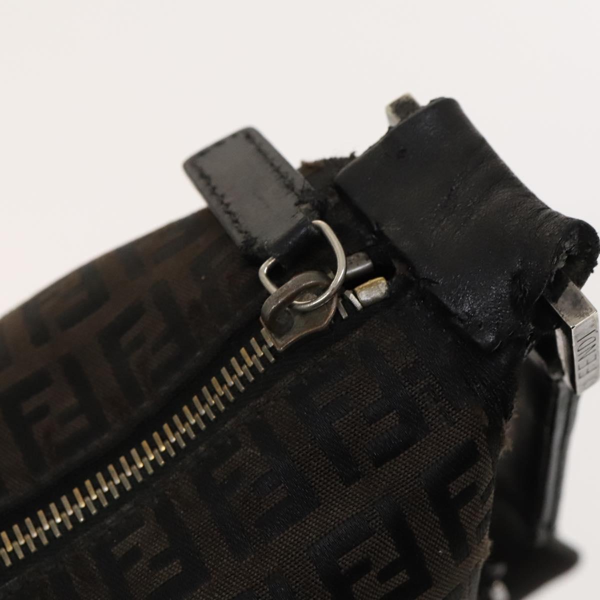FENDI Zucchino Canvas Shoulder Bag Black Brown Auth bs27098