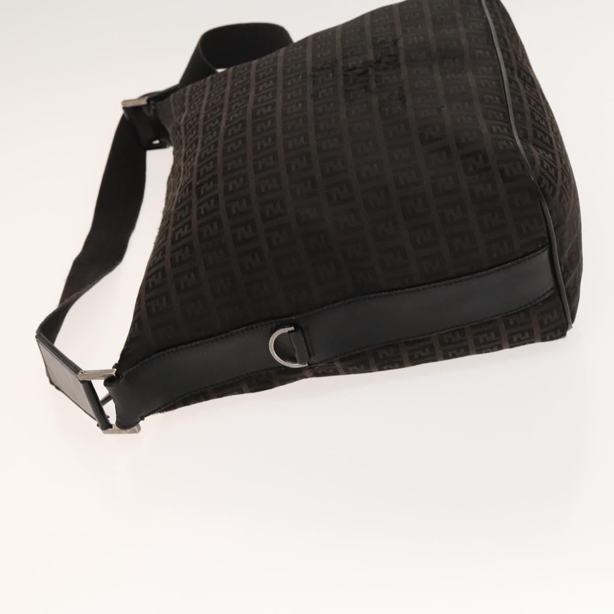 FENDI Zucchino Canvas Shoulder Bag Black Brown Auth bs27098