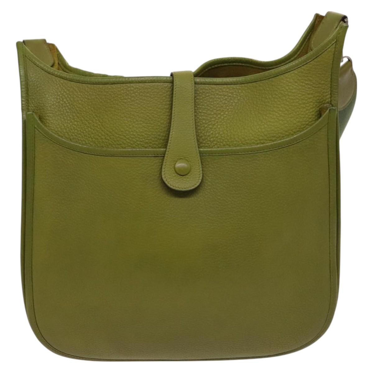 HERMES Evelyn 2 PM Bag Taurillon Clemence Leather Green Silver Auth bs27099