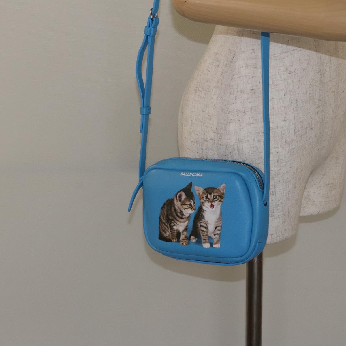 BALENCIAGA Camera Bag Every Day Bag Leather Blue Silver 489809 Auth bs27101