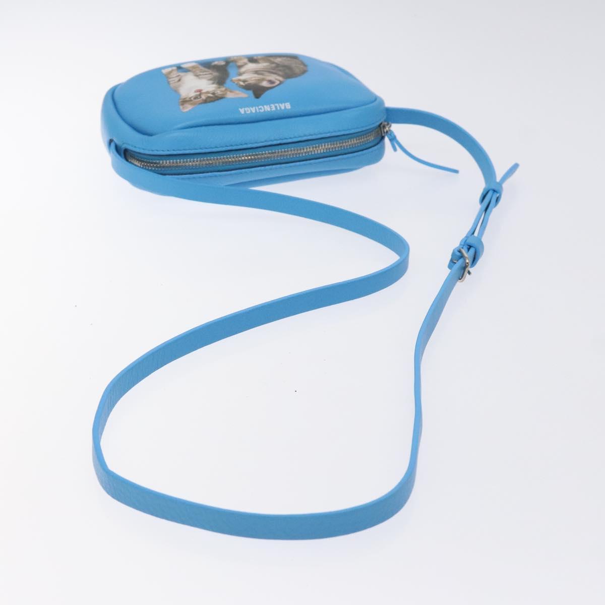 BALENCIAGA Camera Bag Every Day Bag Leather Blue Silver 489809 Auth bs27101