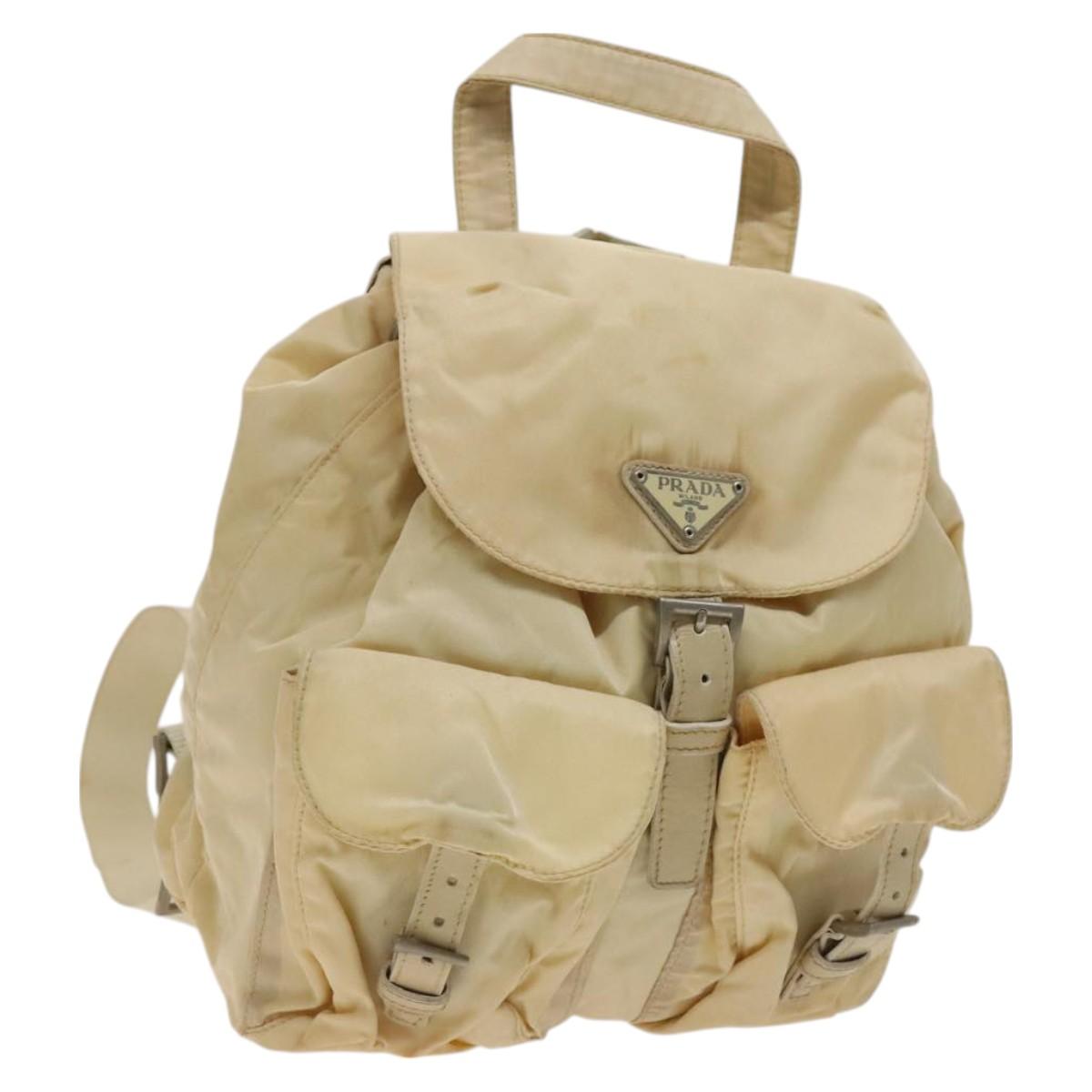 PRADA Backpack Nylon Beige Silver Auth bs27129