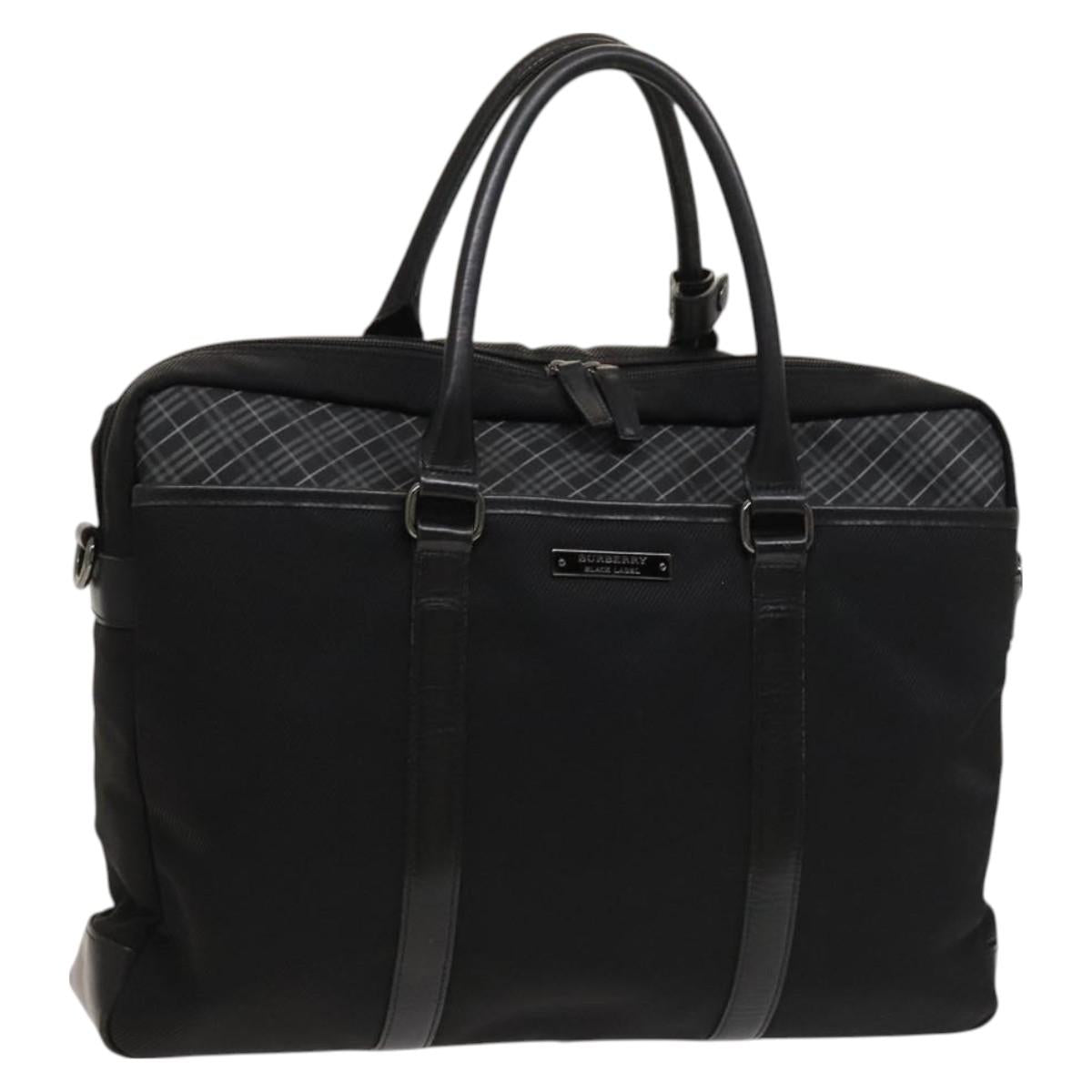 BURBERRY Black Label Business Bag Canvas Leather Black Silver Auth bs27132