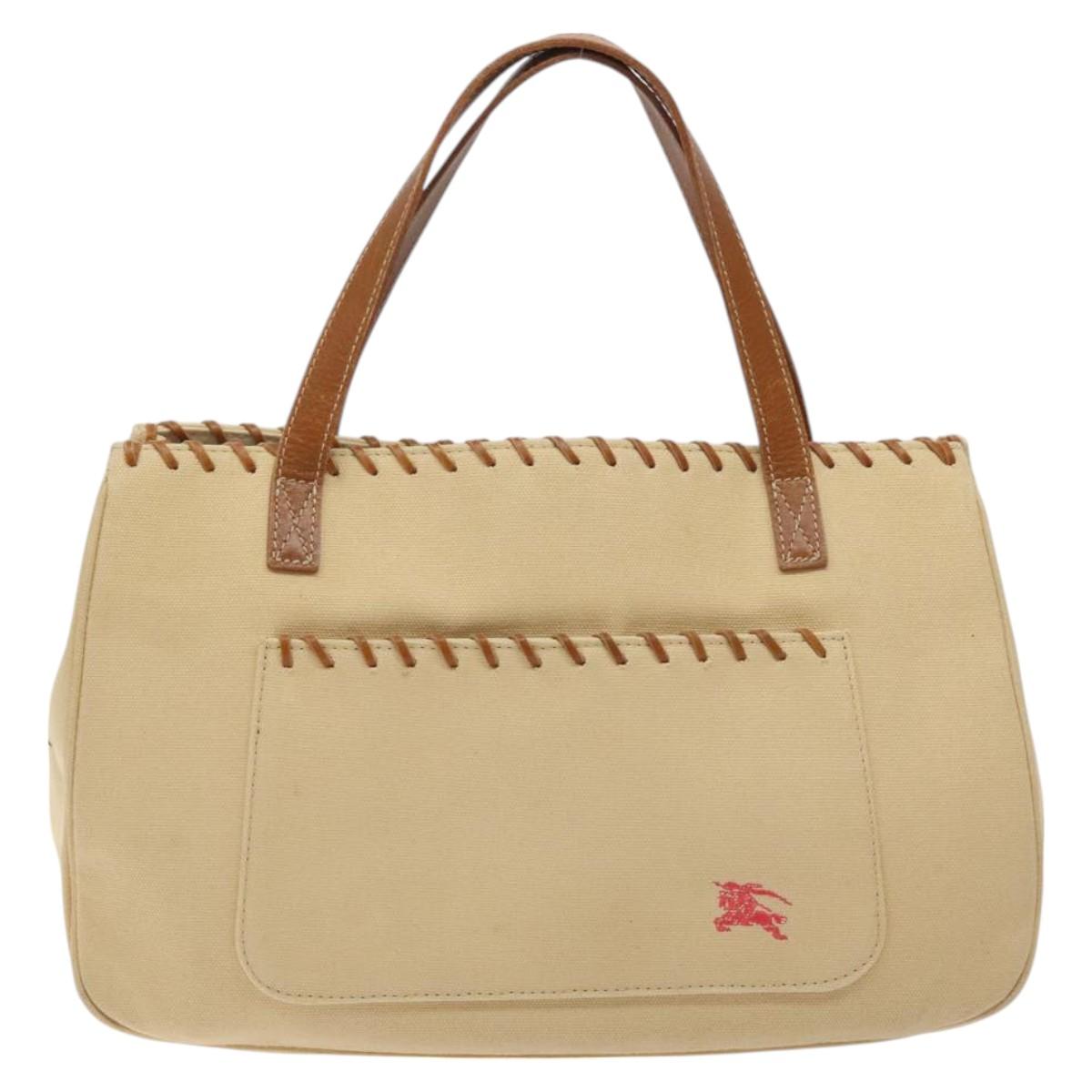 BURBERRY Blue Label Tote Bag Canvas Beige Silver Auth bs27139