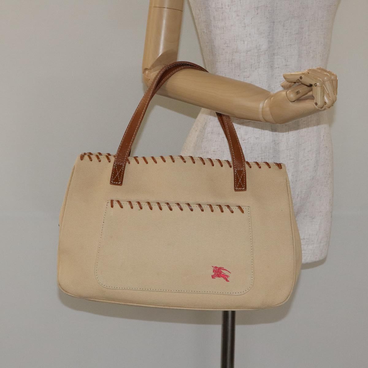 BURBERRY Blue Label Tote Bag Canvas Beige Silver Auth bs27139
