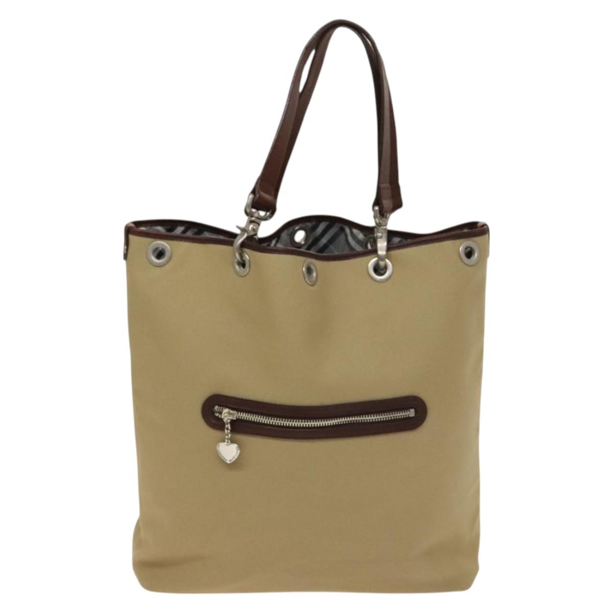 BURBERRY Blue Label Tote Bag Canvas Beige Silver Auth bs27140