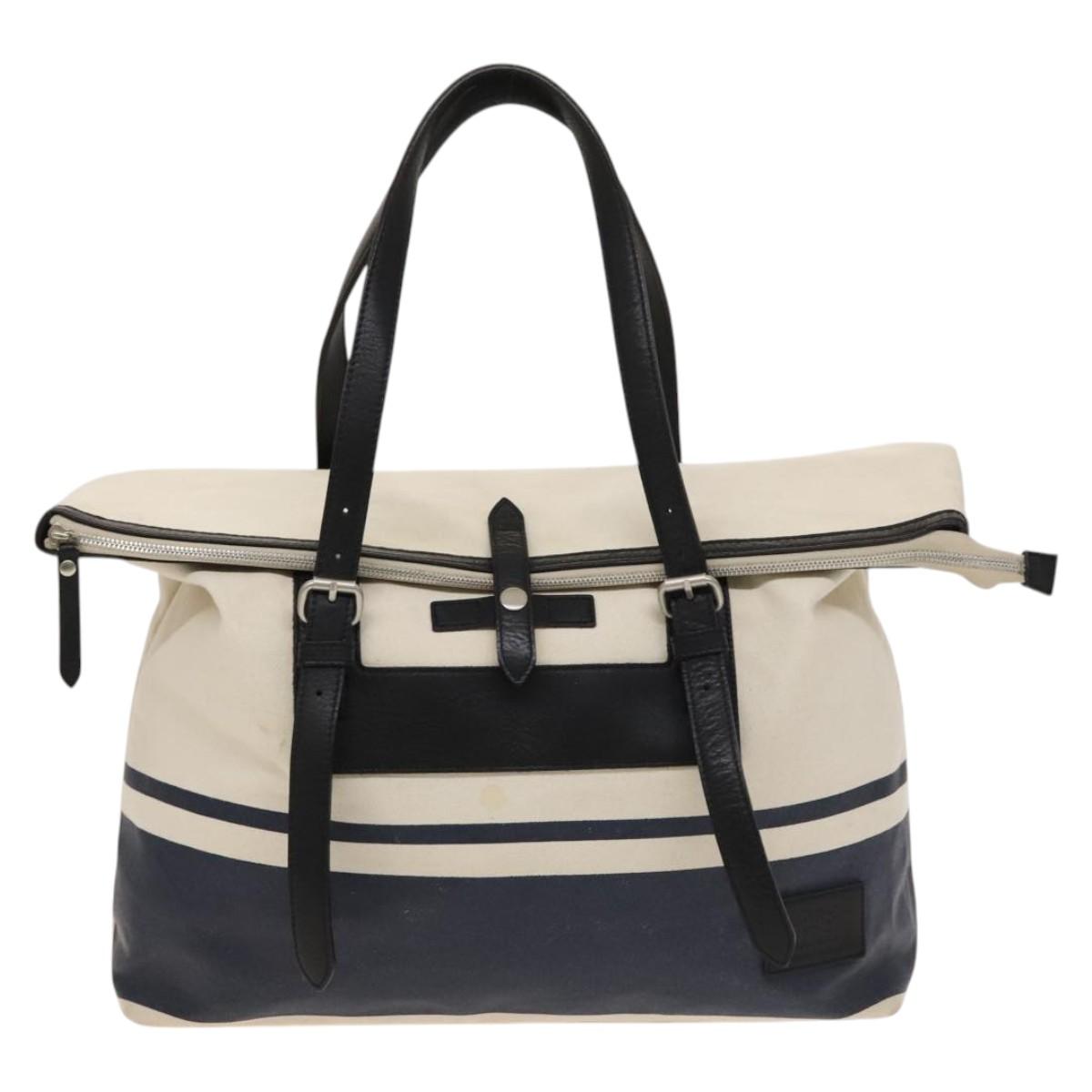 BURBERRY Black Label Shoulder Bag Canvas White Silver Auth bs27141