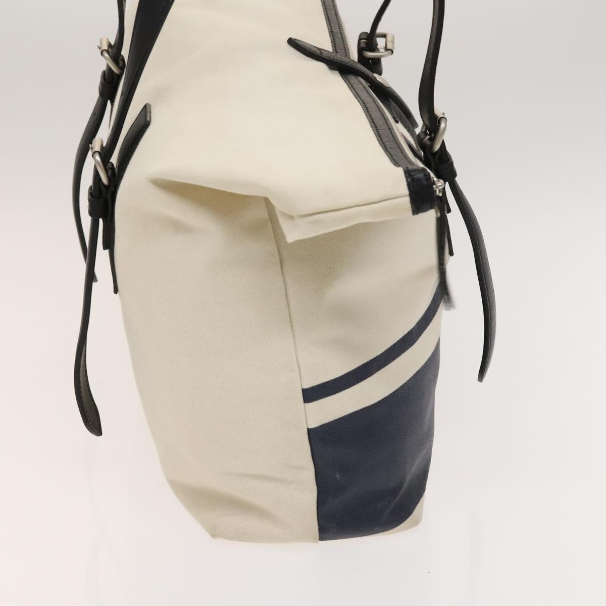 BURBERRY Black Label Shoulder Bag Canvas White Silver Auth bs27141