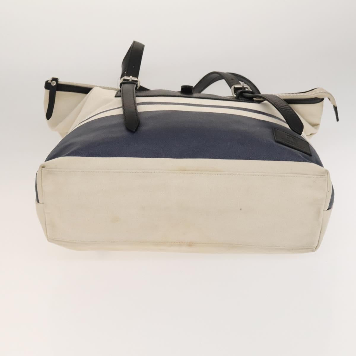 BURBERRY Black Label Shoulder Bag Canvas White Silver Auth bs27141
