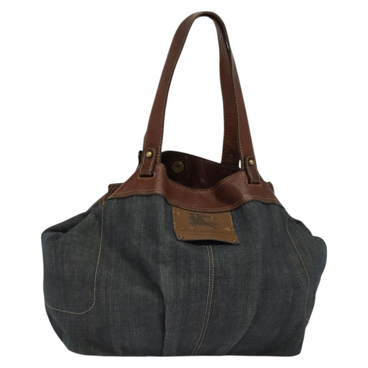 BURBERRY Blue Label Tote Bag Denim Blue Gold Auth bs27143